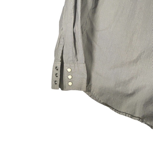 Lucky Brand Mens Sz L Pearl Snap Western Shirt Button Up Gray Striped Flaps Logo - Picture 7 of 12